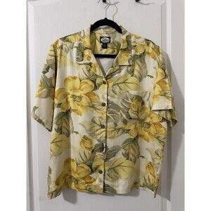 Tommy Bahama Silk Hawaiian Shirt Men’s M Yellow Floral Camp Button Front Aloha